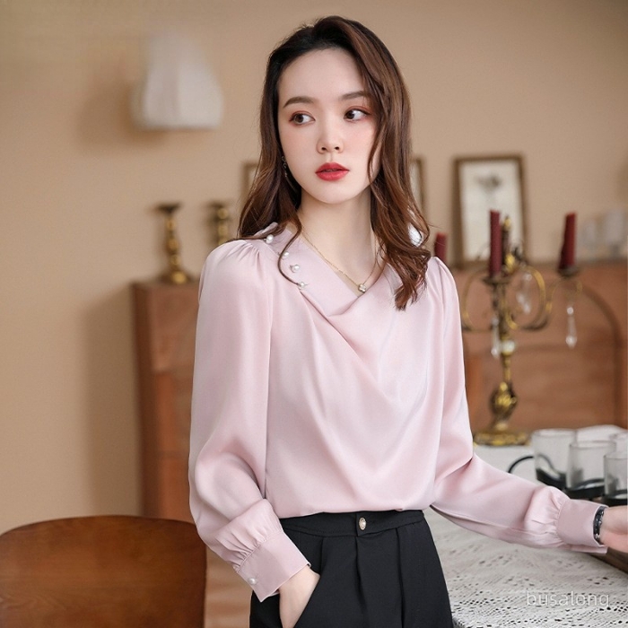 レディース シャツ エレガントオフィスシャツ 2色選び トップス ブラウス 春夏 オシャレ カジュアル風 きれいめ 長袖 着痩 
