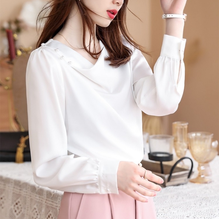 レディース シャツ エレガントオフィスシャツ 2色選び トップス ブラウス 春夏 オシャレ カジュアル風 きれいめ 長袖 着痩 