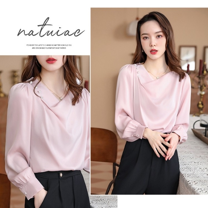 レディース シャツ エレガントオフィスシャツ 2色選び トップス ブラウス 春夏 オシャレ カジュアル風 きれいめ 長袖 着痩 