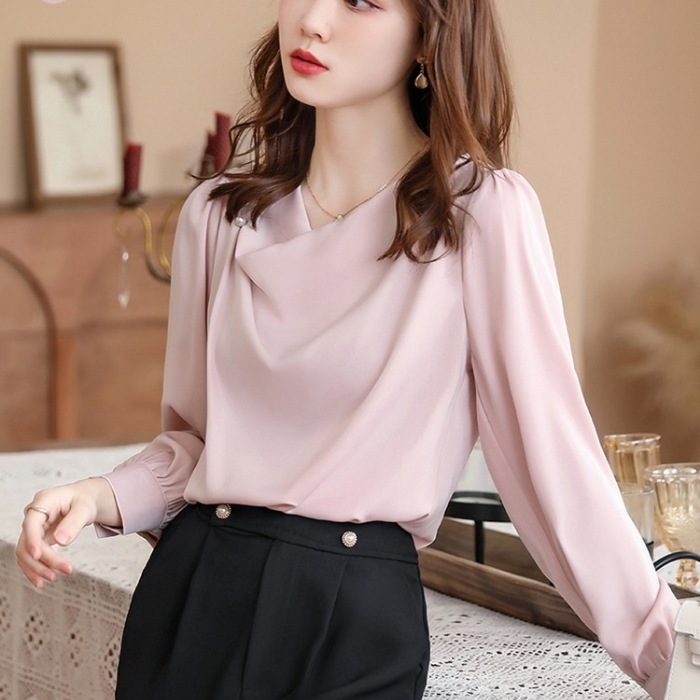 レディース シャツ エレガントオフィスシャツ 2色選び トップス ブラウス 春夏 オシャレ カジュアル風 きれいめ 長袖 着痩 