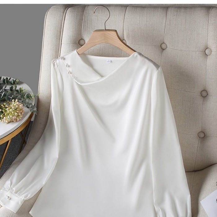 レディース シャツ エレガントオフィスシャツ 2色選び トップス ブラウス 春夏 オシャレ カジュアル風 きれいめ 長袖 着痩 