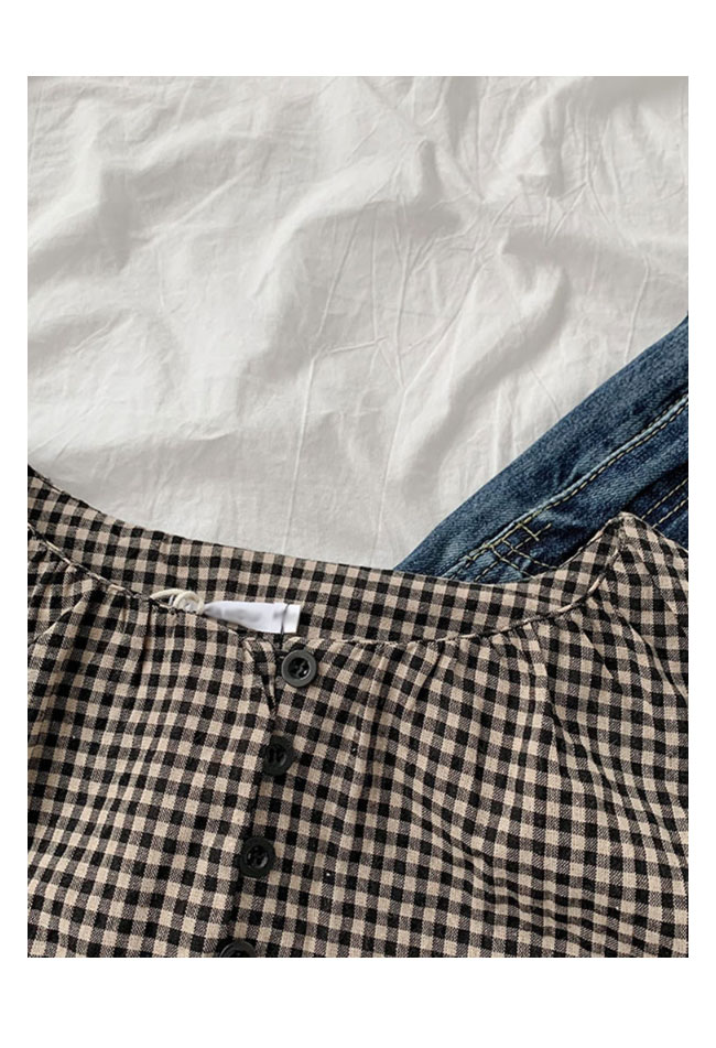 送料無料 ブラウス 長袖 プルーオーバー レディース ギャザーブラウス チェック柄ブラウス 長袖ブラウス レトロ ギンガムチェック 春秋 ゆったり 綿混 