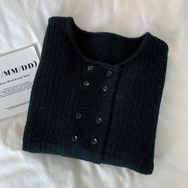 送料無料 カーディガン ダブルボタン レディース ニットカーディガン 秋 ショートカーディガン ボタンカーディガン 前開き オフィス クルーネック ニット 春 