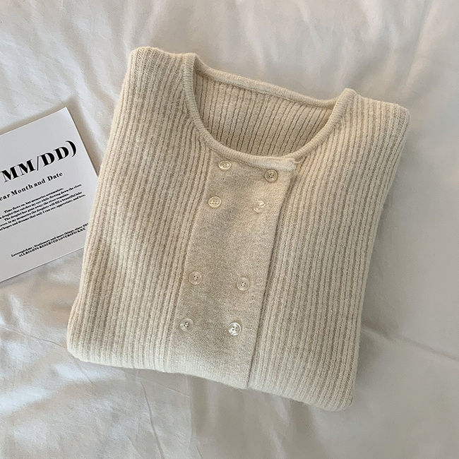 送料無料 カーディガン ダブルボタン レディース ニットカーディガン 秋 ショートカーディガン ボタンカーディガン 前開き オフィス クルーネック ニット 春 