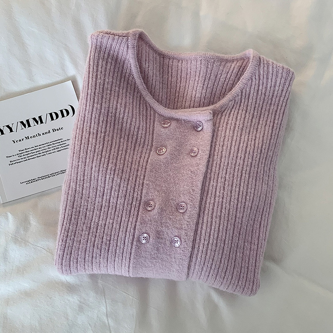 送料無料 カーディガン ダブルボタン レディース ニットカーディガン 秋 ショートカーディガン ボタンカーディガン 前開き オフィス クルーネック ニット 春 