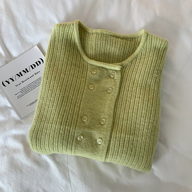 送料無料 カーディガン ダブルボタン レディース ニットカーディガン 秋 ショートカーディガン ボタンカーディガン 前開き オフィス クルーネック ニット 春 