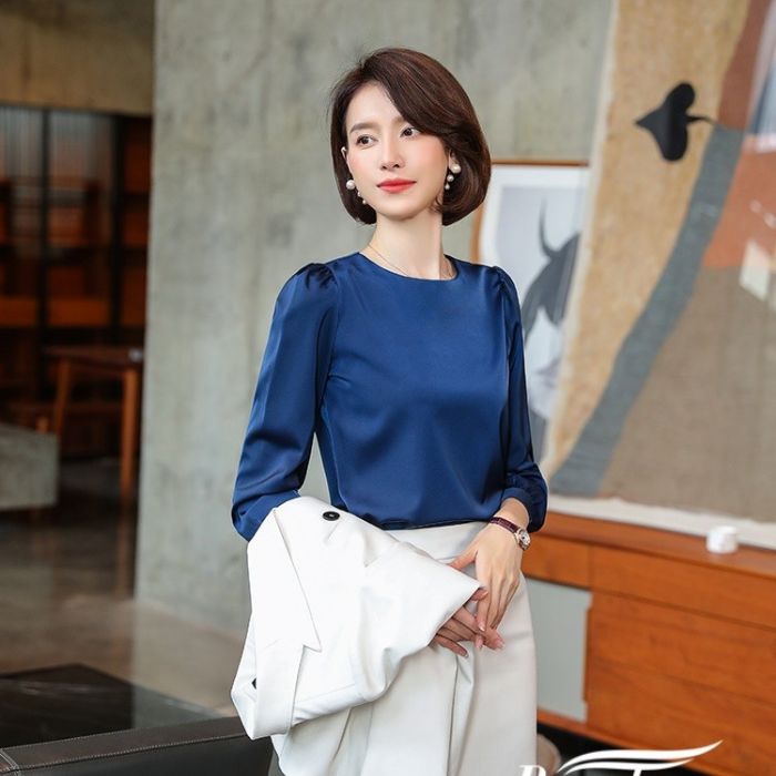 レディースシャツ オフィスシャツ 艶感有り3色選び トップス ブラウス 秋冬 カ オシャレ きれいめ 着痩 ジュアル風 