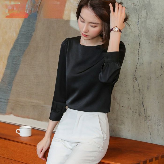 レディースシャツ オフィスシャツ 艶感有り3色選び トップス ブラウス 秋冬 カ オシャレ きれいめ 着痩 ジュアル風 