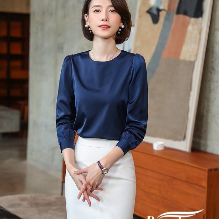 レディースシャツ オフィスシャツ 艶感有り3色選び トップス ブラウス 秋冬 カ オシャレ きれいめ 着痩 ジュアル風 