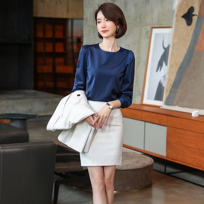 レディースシャツ オフィスシャツ 艶感有り3色選び トップス ブラウス 秋冬 カ オシャレ きれいめ 着痩 ジュアル風 