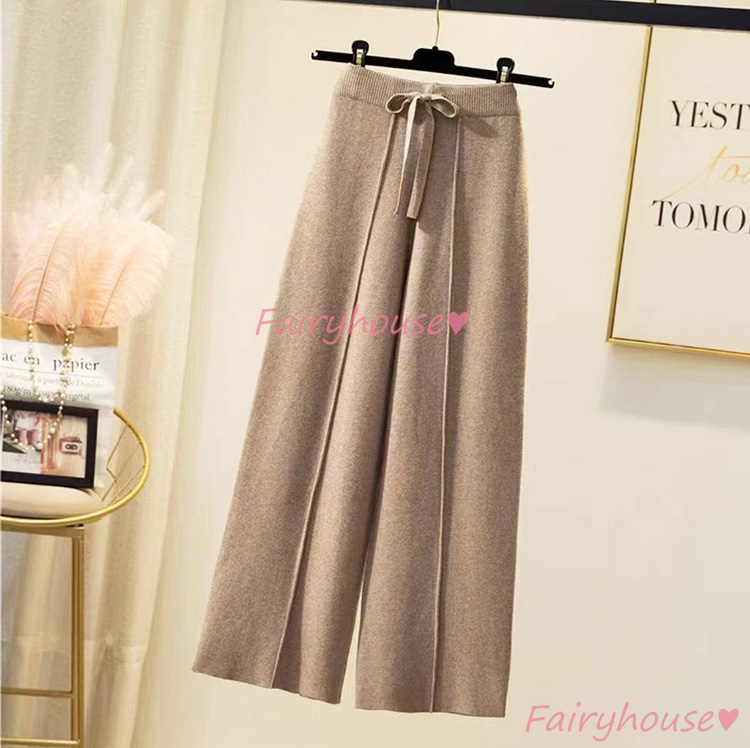 ニットワイドパンツ レディース 秋冬 ロング丈 セーター ストレートズボン カジュアル韓国風 通勤 おしゃれ 黒ボ大きいサイズ 体型カバー40代50代30代 