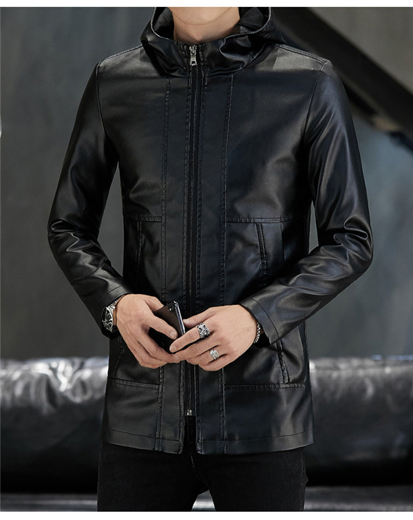 革ジャン メンズ レザージャケット ロング丈 コートバイク用 フード付き 裏起毛 薄手 ライダースジャケット アウター 着痩せ カッコイイ PU 無地 