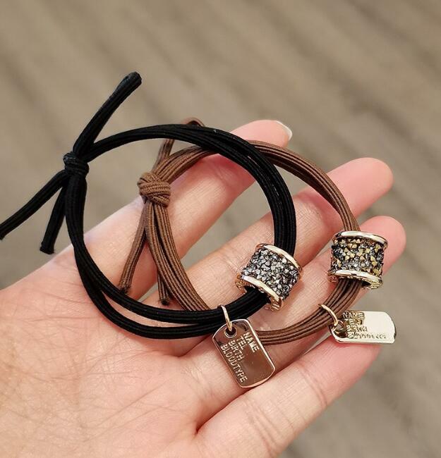 ヘアゴム 2色セットラインストーンリング2連結びヘアゴム 新発売セール  