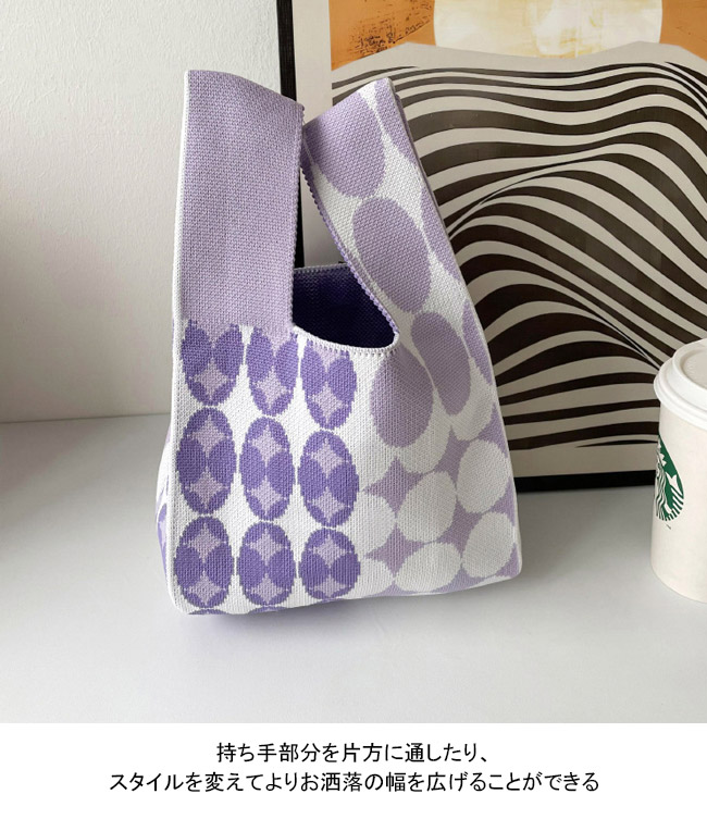 送料無料トートバッグ レディース 手提げバッグ サブバッグ ハンドバッグ 大容量 軽量 水玉 通学 手提げやすい ハード 通勤 可愛い ニット 買物 トート 