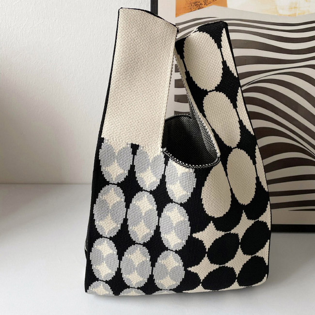 送料無料トートバッグ レディース 手提げバッグ サブバッグ ハンドバッグ 大容量 軽量 水玉 通学 手提げやすい ハード 通勤 可愛い ニット 買物 トート 