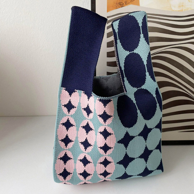 送料無料トートバッグ レディース 手提げバッグ サブバッグ ハンドバッグ 大容量 軽量 水玉 通学 手提げやすい ハード 通勤 可愛い ニット 買物 トート 