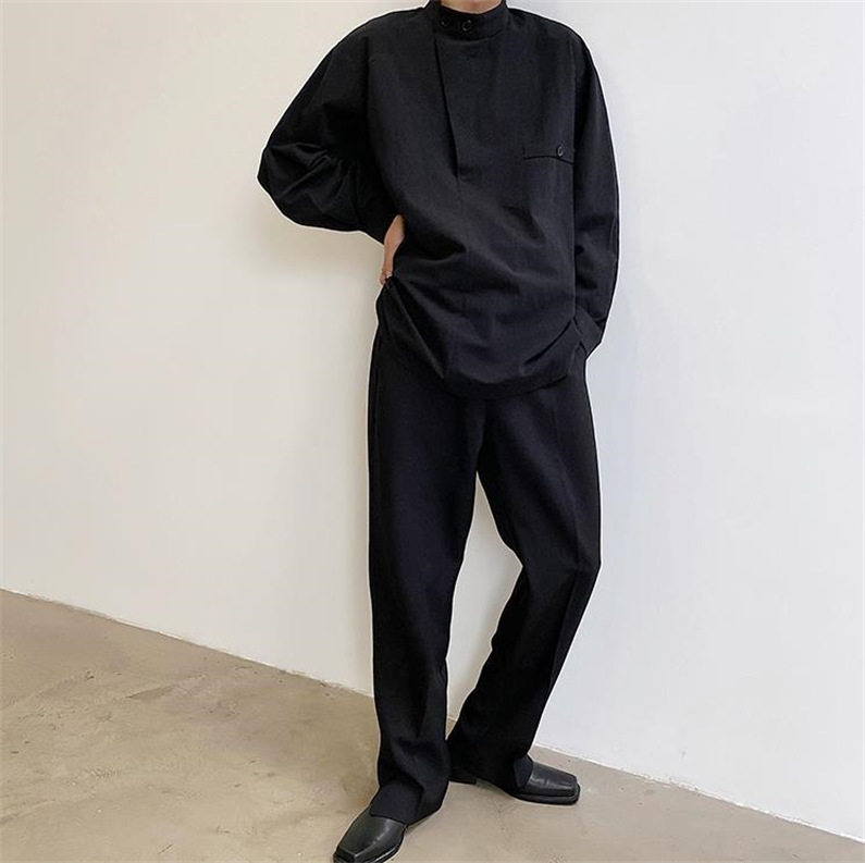 メンズ シャツ カジュアルシャツ 長袖 ワイシャツ プルオーバー スタント春秋 クラブ 無地 男子トップス 発表会 ブラック 公演 ダンスウェア ホワイト 