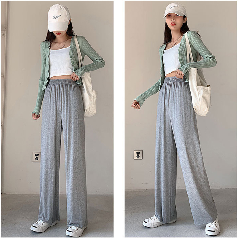 ロング丈 無地 ワイドパンツ ストレート ハイウエスト 冷感 着痩せ 通気 エレシルエット お洒落 カジュアル ゆったり スポーツ 春夏 