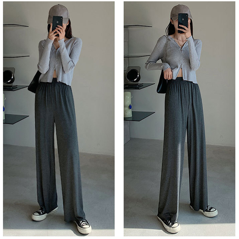 ロング丈 無地 ワイドパンツ ストレート ハイウエスト 冷感 着痩せ 通気 エレシルエット お洒落 カジュアル ゆったり スポーツ 春夏 