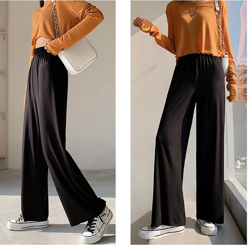 ロング丈 無地 ワイドパンツ ストレート ハイウエスト 冷感 着痩せ 通気 エレシルエット お洒落 カジュアル ゆったり スポーツ 春夏 