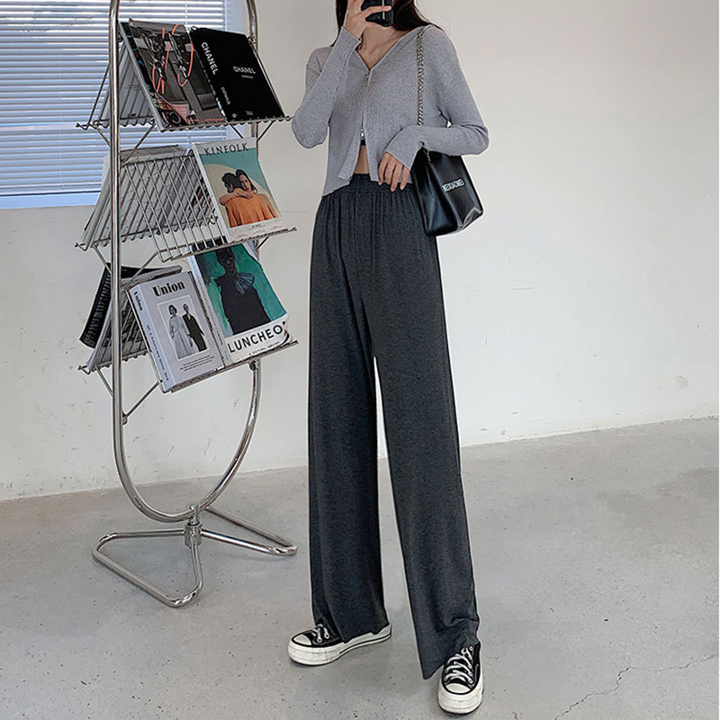 ロング丈 無地 ワイドパンツ ストレート ハイウエスト 冷感 着痩せ 通気 エレシルエット お洒落 カジュアル ゆったり スポーツ 春夏 