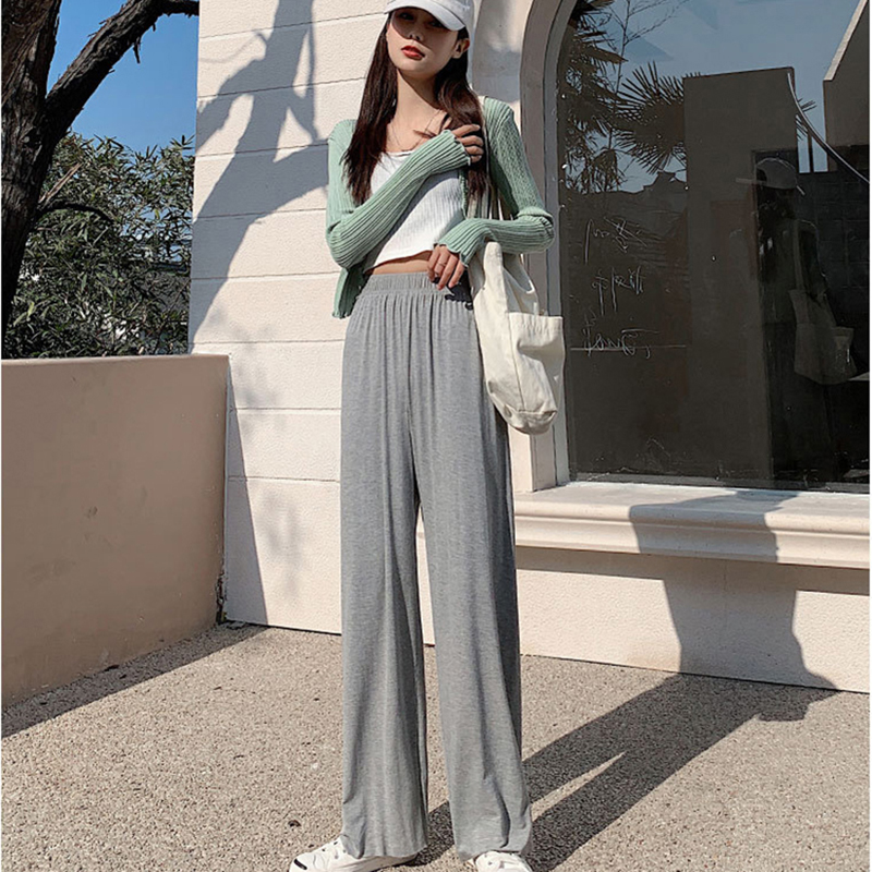 ロング丈 無地 ワイドパンツ ストレート ハイウエスト 冷感 着痩せ 通気 エレシルエット お洒落 カジュアル ゆったり スポーツ 春夏 