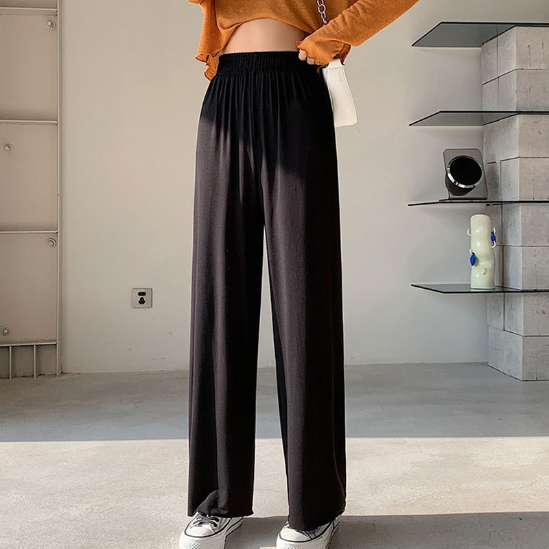 ロング丈 無地 ワイドパンツ ストレート ハイウエスト 冷感 着痩せ 通気 エレシルエット お洒落 カジュアル ゆったり スポーツ 春夏 