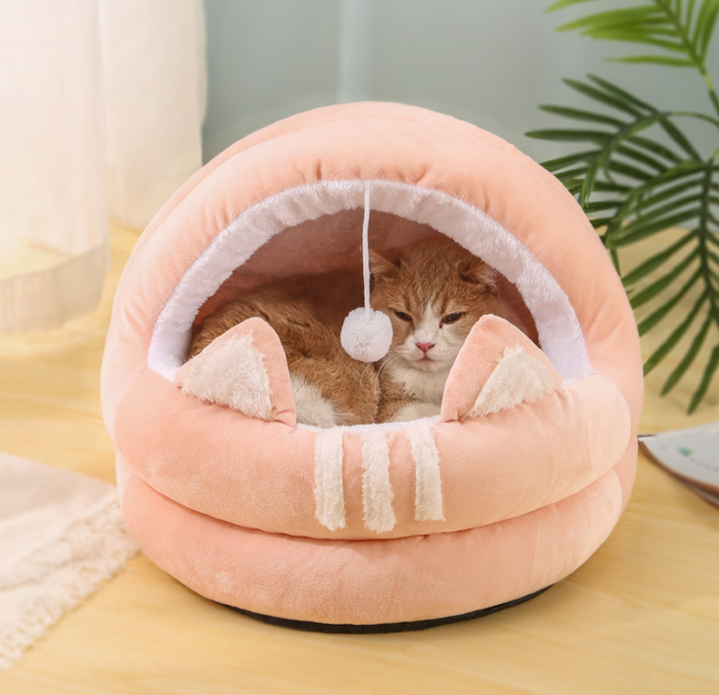 ペットベッド ドーム型 ペットハウス 秋冬用 犬ベッド 猫ベッド ふわふわ 滑り止め ボール付き 洗える おしゃれ 寒さ対策 可愛い ぐっすり眠れる キャットハウス