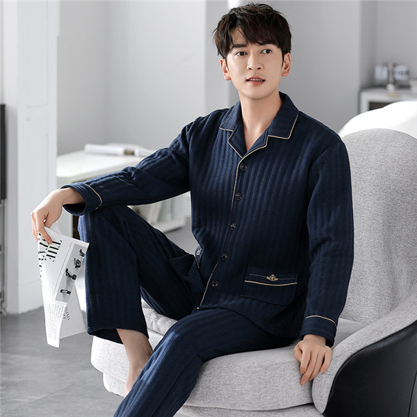 メンズ パジャマ キルトパジャマ 中綿 前開き ルームウェア 上下セット 部屋着 保温 秋冬 セットアップ 襟付き チェック柄 長袖長ズボン 寝間着 