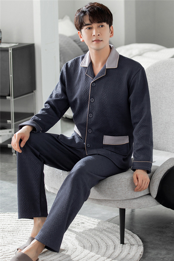 メンズ パジャマ キルトパジャマ 中綿 前開き ルームウェア 上下セット 部屋着 保温 秋冬 セットアップ 襟付き チェック柄 長袖長ズボン 寝間着 