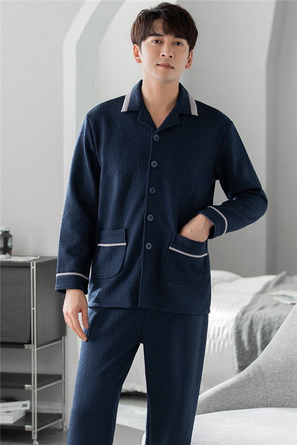 メンズ パジャマ キルトパジャマ 中綿 前開き ルームウェア 上下セット 部屋着 保温 秋冬 セットアップ 襟付き チェック柄 長袖長ズボン 寝間着 