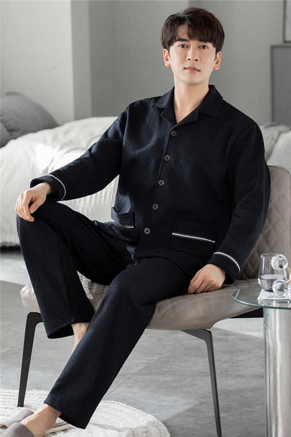 メンズ パジャマ キルトパジャマ 中綿 前開き ルームウェア 上下セット 部屋着 保温 秋冬 セットアップ 襟付き チェック柄 長袖長ズボン 寝間着 
