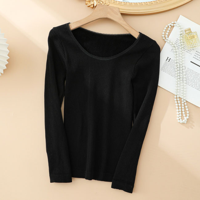 送料無料 インナー 裏起毛 冬 レディース インナーシャツ インナーウェア 長袖 リブインナー 秋 アンダーウェア 厚手 ヒートテック 肌着 保温 Uネック 