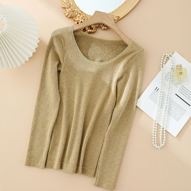 送料無料 インナー 裏起毛 冬 レディース インナーシャツ インナーウェア 長袖 リブインナー 秋 アンダーウェア 厚手 ヒートテック 肌着 保温 Uネック 