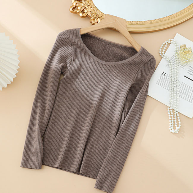 送料無料 インナー 裏起毛 冬 レディース インナーシャツ インナーウェア 長袖 リブインナー 秋 アンダーウェア 厚手 ヒートテック 肌着 保温 Uネック 