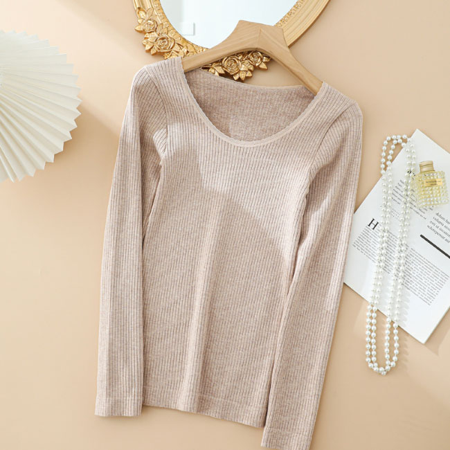 送料無料 インナー 裏起毛 冬 レディース インナーシャツ インナーウェア 長袖 リブインナー 秋 アンダーウェア 厚手 ヒートテック 肌着 保温 Uネック 