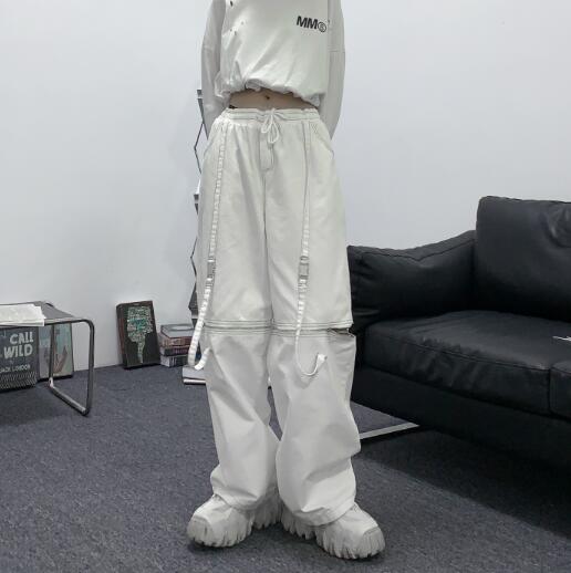 足カバー ファスナースリット 絶対領域 ロングパンツ 韓国 ストリート レディース HIPHOP K-POP 衣装 原宿系 ダンス 