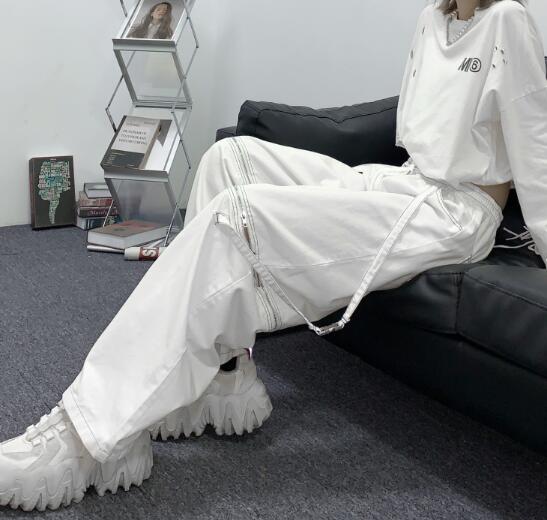 足カバー ファスナースリット 絶対領域 ロングパンツ 韓国 ストリート レディース HIPHOP K-POP 衣装 原宿系 ダンス 