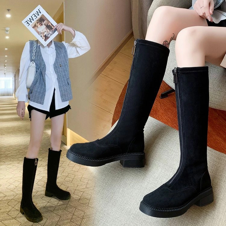 ジョッキーブーツ ニーハイブーツ ロングブーツ レディース 膝丈 靴 美脚 太ヒール 秋冬 ローヒール スエード 疲れにくい ゆったり 細見せ シンプル カジュアル 