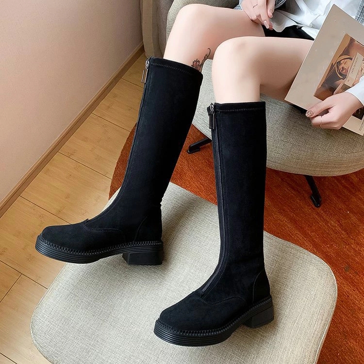 ジョッキーブーツ ニーハイブーツ ロングブーツ レディース 膝丈 靴 美脚 太ヒール 秋冬 ローヒール スエード 疲れにくい ゆったり 細見せ シンプル カジュアル 