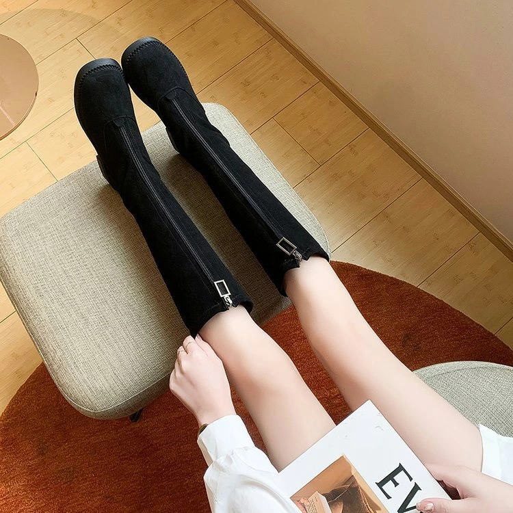 ジョッキーブーツ ニーハイブーツ ロングブーツ レディース 膝丈 靴 美脚 太ヒール 秋冬 ローヒール スエード 疲れにくい ゆったり 細見せ シンプル カジュアル 