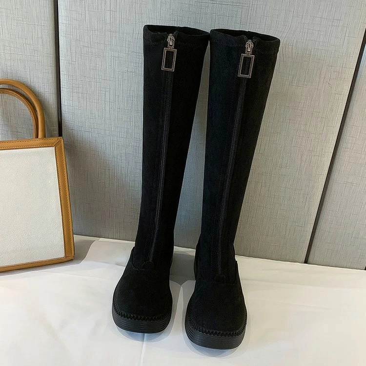 ジョッキーブーツ ニーハイブーツ ロングブーツ レディース 膝丈 靴 美脚 太ヒール 秋冬 ローヒール スエード 疲れにくい ゆったり 細見せ シンプル カジュアル 