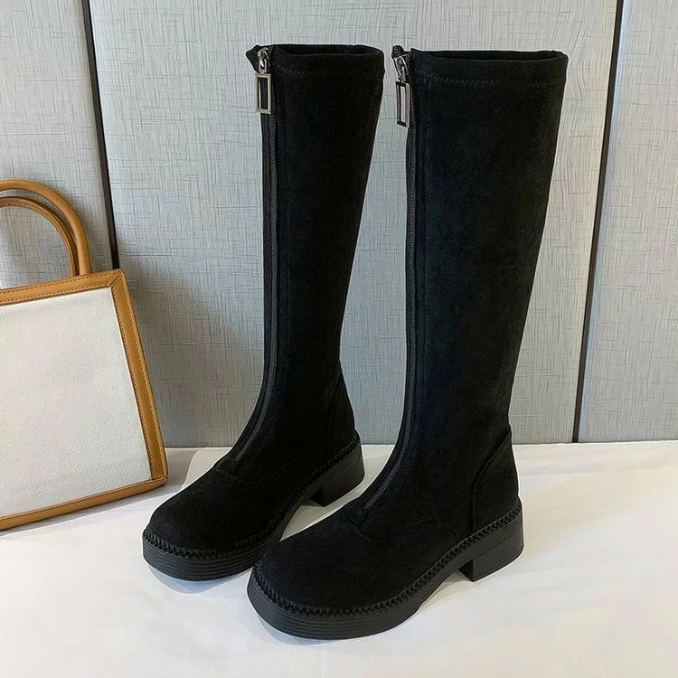 ジョッキーブーツ ニーハイブーツ ロングブーツ レディース 膝丈 靴 美脚 太ヒール 秋冬 ローヒール スエード 疲れにくい ゆったり 細見せ シンプル カジュアル 