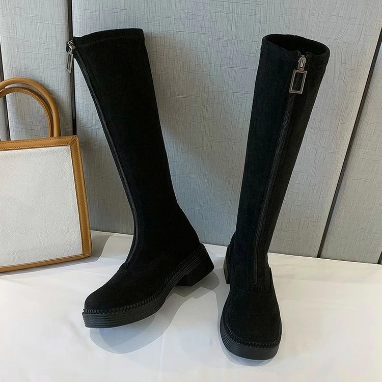 ジョッキーブーツ ニーハイブーツ ロングブーツ レディース 膝丈 靴 美脚 太ヒール 秋冬 ローヒール スエード 疲れにくい ゆったり 細見せ シンプル カジュアル 