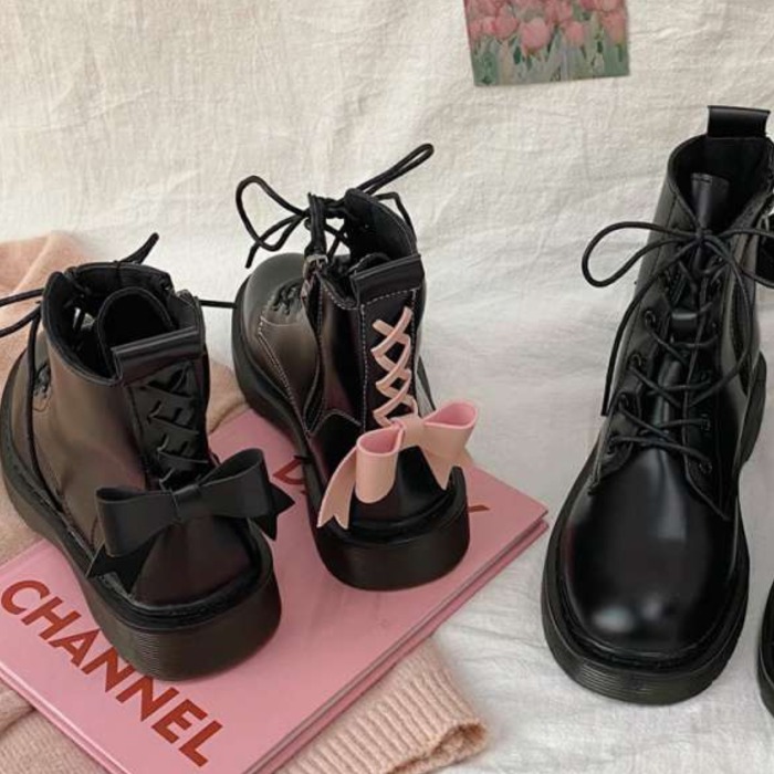 リボン バックシャン レースアップ ショートブーツ スニーカー ジッパー 歩きやすい 足長効果 厚底 疲れない 