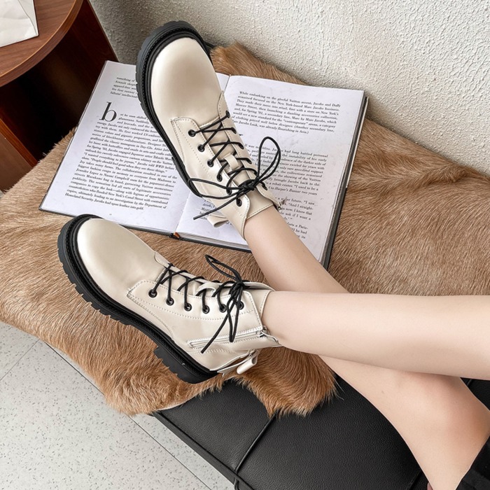 リボン バックシャン レースアップ ショートブーツ スニーカー ジッパー 歩きやすい 足長効果 厚底 疲れない 