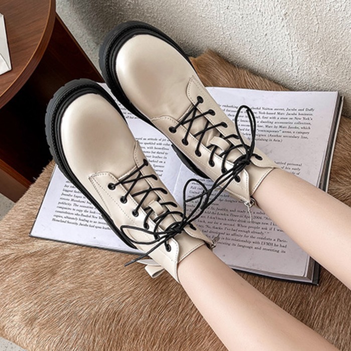 リボン バックシャン レースアップ ショートブーツ スニーカー ジッパー 歩きやすい 足長効果 厚底 疲れない 