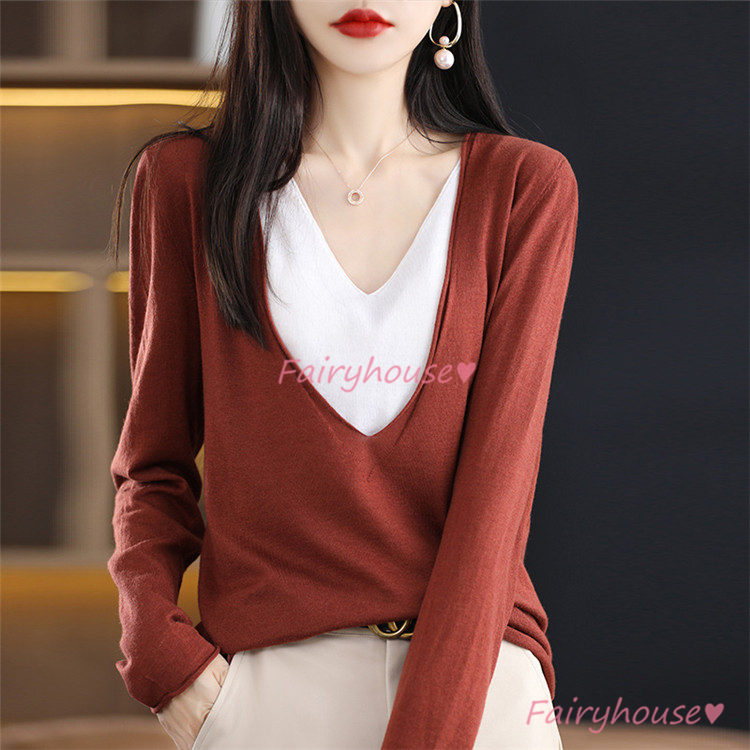 ニット セーター トップス レディース 秋冬 ラウンネック 着痩せ きれいめ 長袖ニット カジュアルニット ニットインナー 配色 通勤 オシャレ 