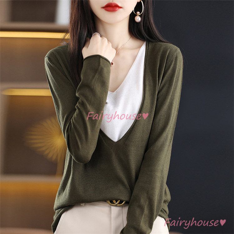 ニット セーター トップス レディース 秋冬 ラウンネック 着痩せ きれいめ 長袖ニット カジュアルニット ニットインナー 配色 通勤 オシャレ 