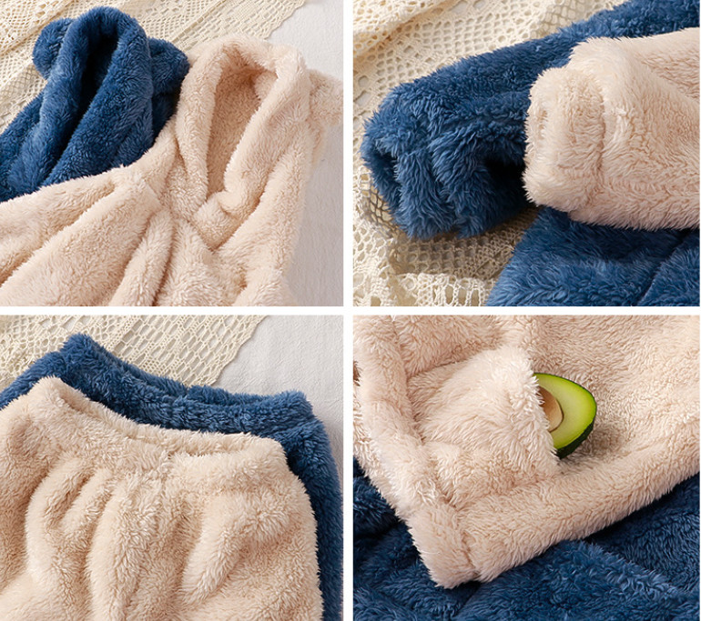 パジャマ キッズ 女の子 男の子 長袖 冬 ボパンツ ルームウェア クマパジャマ トップス 無地 厚手 子供 セットアップ もこもこ 伸縮性 部屋着 2点セット 